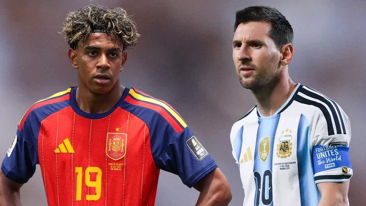 Lamine Yamal e Lionel Messi se enfrentarão em Espanha x Argentina pela final da Copa do Mundo. Fotos: Carl Recine/Getty Images e Carl Recine/Getty Images