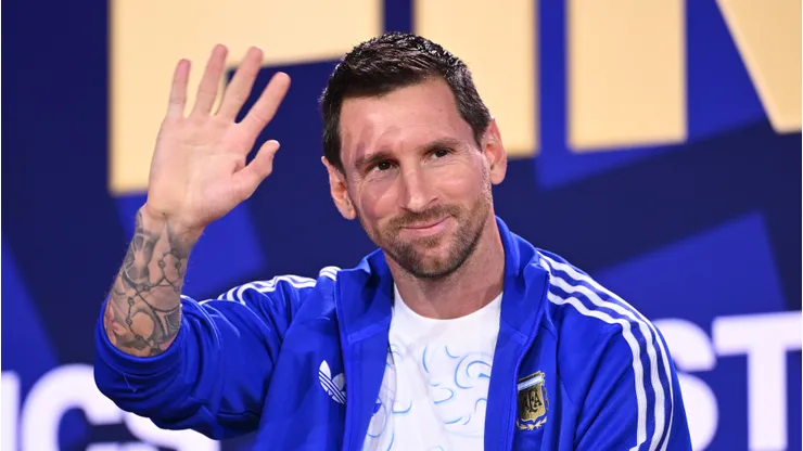 NEW YORK, NEW YORK - JULY 17: Lionel Messi speaks onstage during the FIFA World Cup 2026 press conference at Fanatics Fest NYC 2026 at Jacob Javits Center on July 17, 2026 in New York City. (Photo by Roy Rochlin/Getty Images for Fanatics)