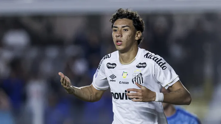 Bontempo comemorando gol pelo Santos. (Photo by Ricardo Moreira/Getty Images)
