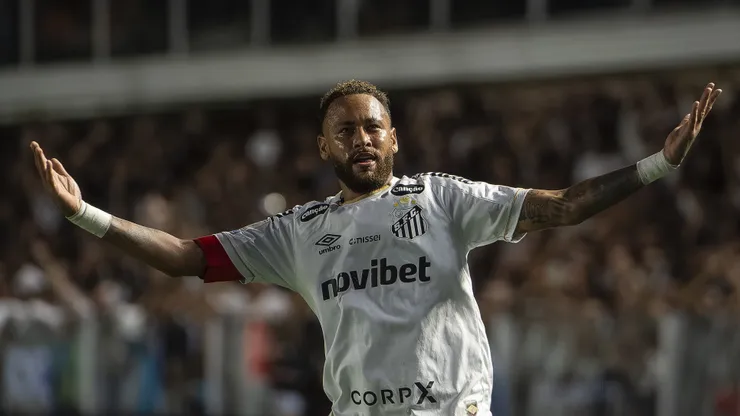 Neymar Jr jogador do Santos comemora seu gol durante partida contra o Chapecoense. Foto: Anderson Romao/AGIF