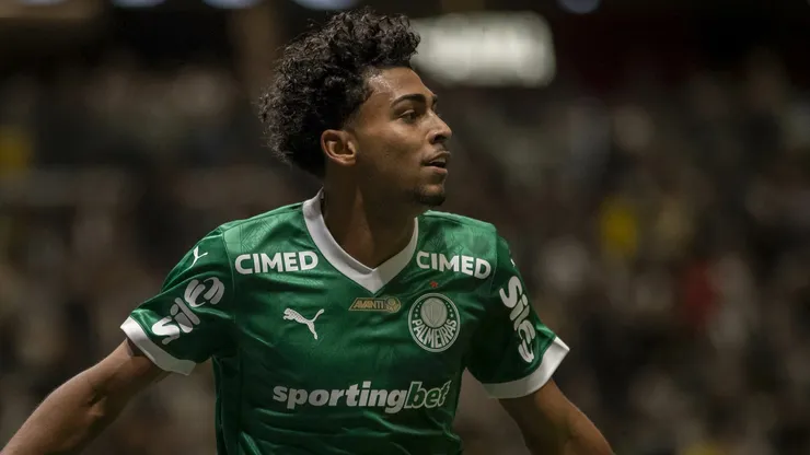 Luighi jogador do Palmeiras comemora seu gol durante partida contra o Atlético-MG. Foto: Fernando Moreno/AGIF