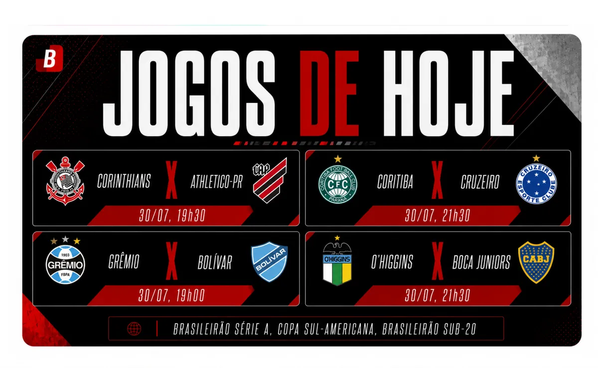 Corinthians, Cruzeiro e Grêmio jogam nesta quinta-feira (30); veja horários e onde assistir ao vivo