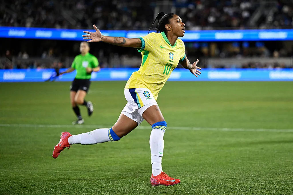 Kerolin comemora seu gol em amistoso contra os Estados Unidos em 2025. Foto: Eakin Howard/Getty Images