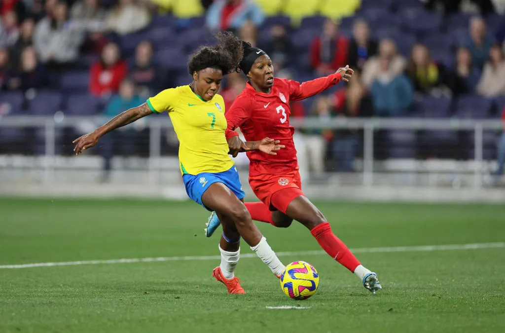 Ludmila durante partida pela Seleção no SheBelieves Cup 2023. Foto: Andy Lyons/Getty Images
