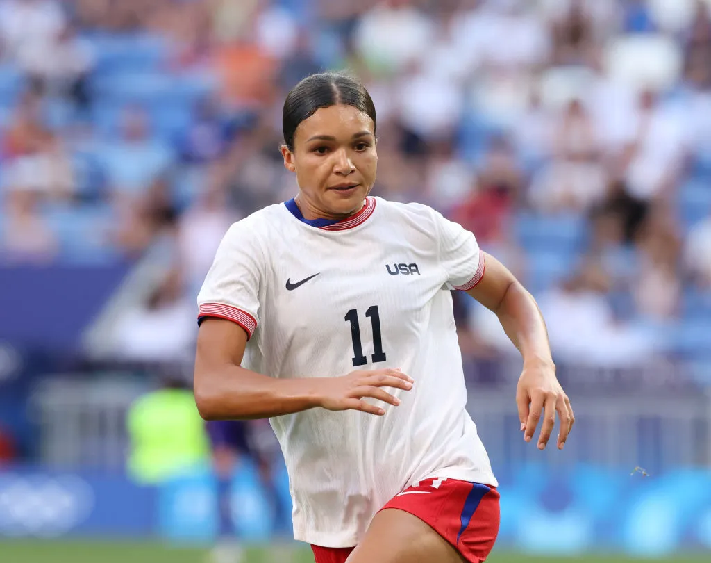 Sophia Smith durante partida pelos Estados Unidos nos Jogos Olímpicos de Paris 2024. Foto: Claudio Villa/Getty Images