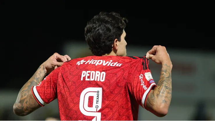 - Pedro jogador do Flamengo comemora seu gol durante partida contra o Mirassol