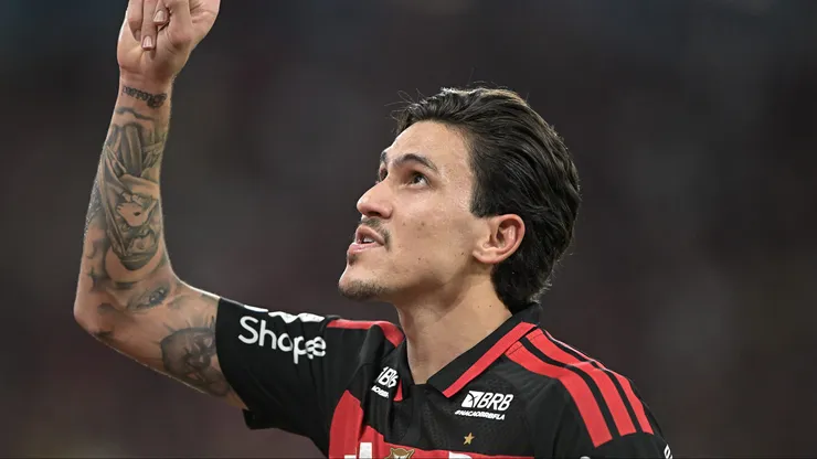 - Pedro jogador do Flamengo comemora seu gol durante partida contra o Bragantino