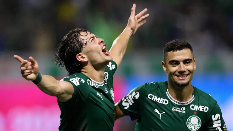Agustín Giay, da SE Palmeiras, comemora seu gol contra a equipe do SC Corinthians P, durante partida válida pela trigésima rodada, do Campeonato Brasileiro, Série A, na arena Nubank Parque. (Foto: Cesar Greco/Palmeiras/by Canon)