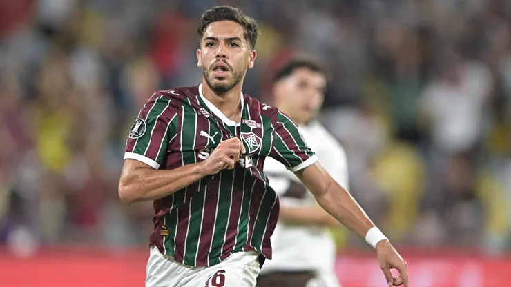 Nonato jogador do Fluminense comemora seu gol durante partida contra o Platense. Foto: Thiago Ribeiro/AGIF