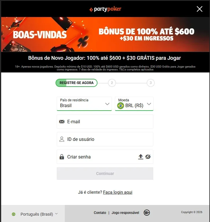 PartyPoker cadastro