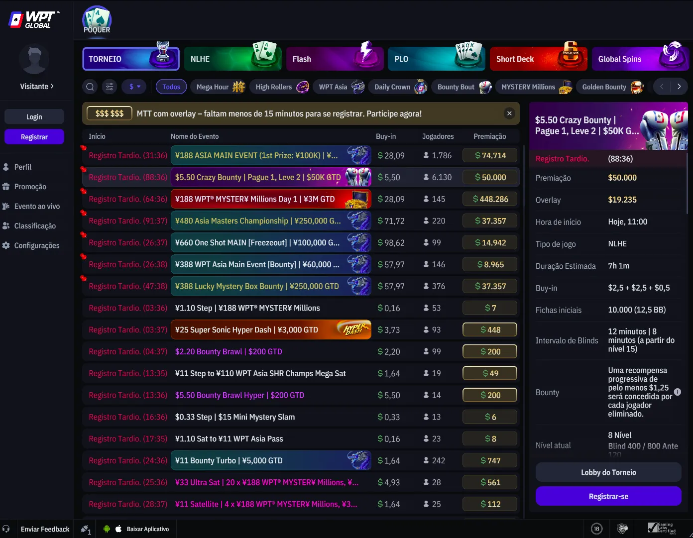 App da WPT Global para desktop