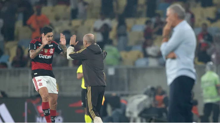 - Pedro jogador do Flamengo comemora seu gol com Leonardo Jardim