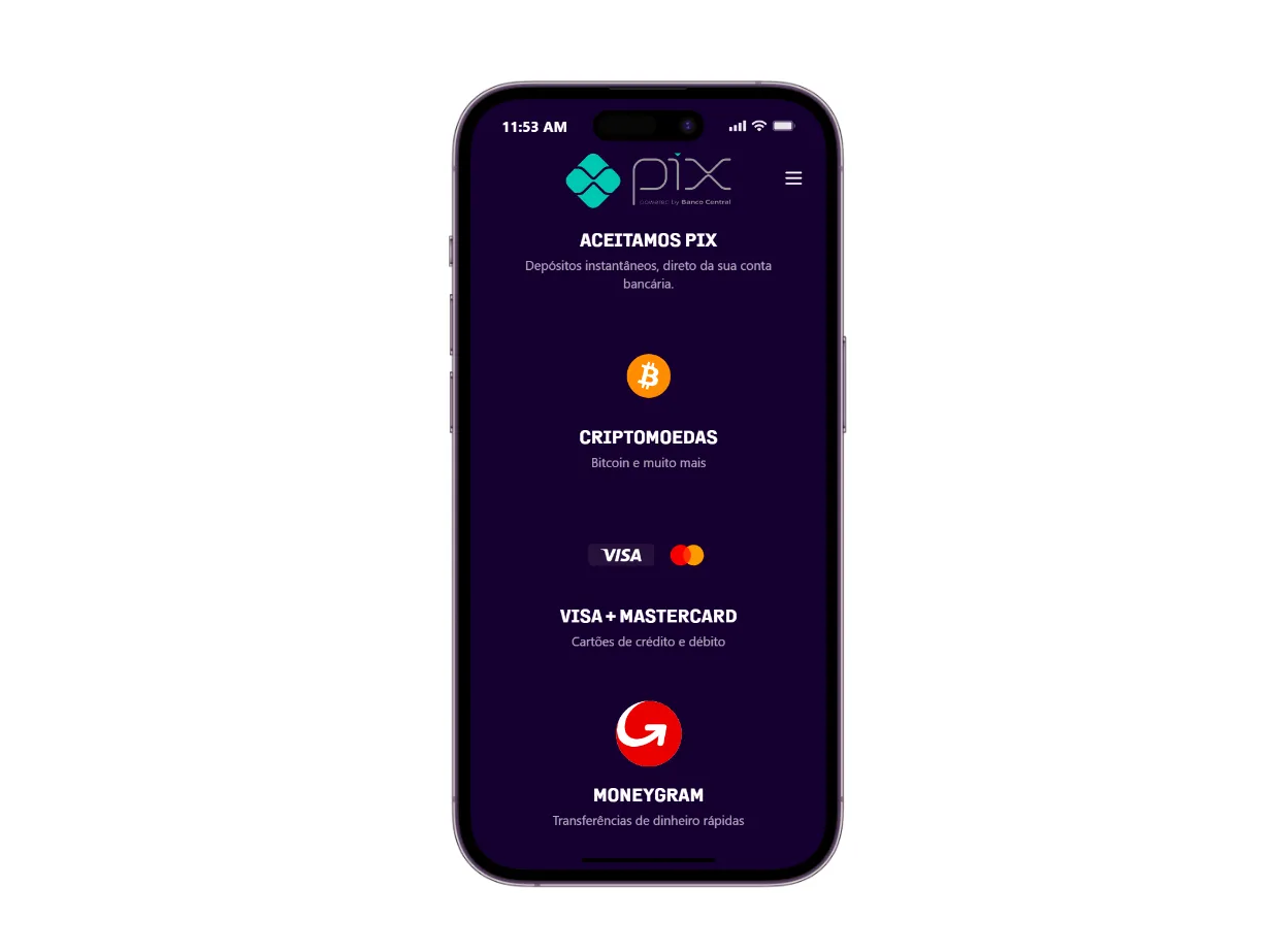 Formas de pagamento disponíveis no ACR poker app