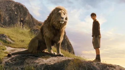 Liam Neeson and Skandar Keynes in The Chronicles of Narnia.