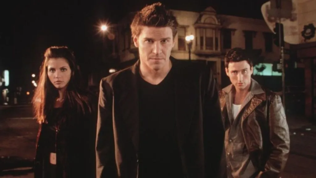 David Boreanaz, Charisma Carpenter and Glenn Quinn in Angel. 