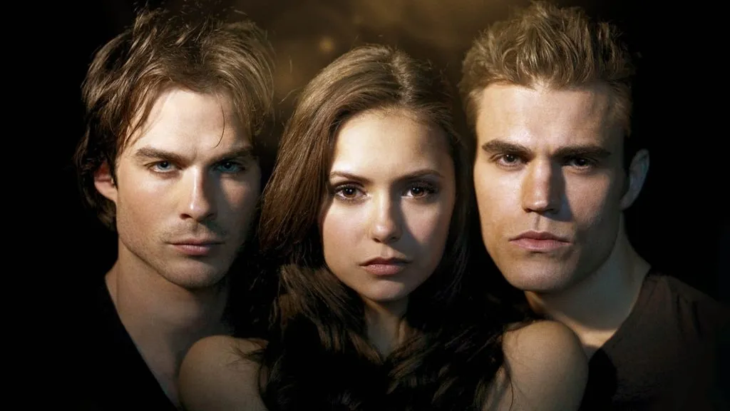 Ian Somerhalder, Paul Wesley and Nina Dobrev in The Vampire Diaries.