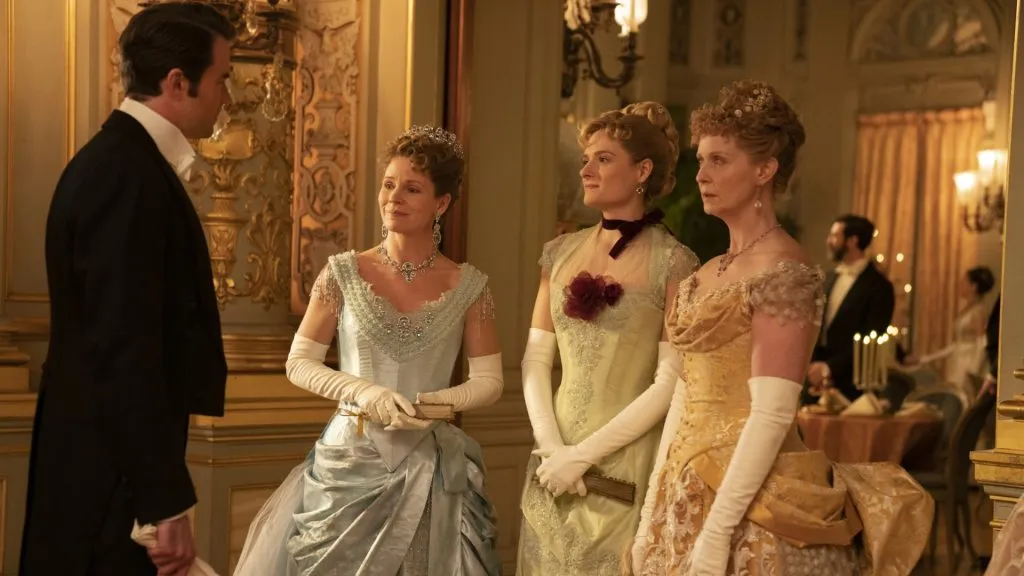 Cynthia Nixon, Kelli O'Hara, Louisa Jacobson and Harry Richardson in The Gilded Age.