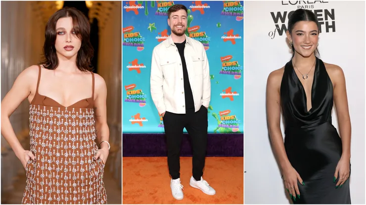 L-R: Emma Chamberlain, MrBeast and Charlie D'Amelio