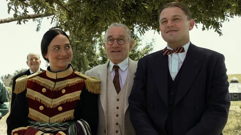 Robert De Niro, Leonardo DiCaprio and Lily Gladstone in Killers of the Flower Moon.