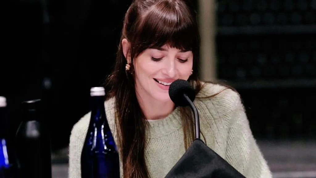 Dakota Johnson at the SNL read-thru. (Source: X — @nbcsnl)