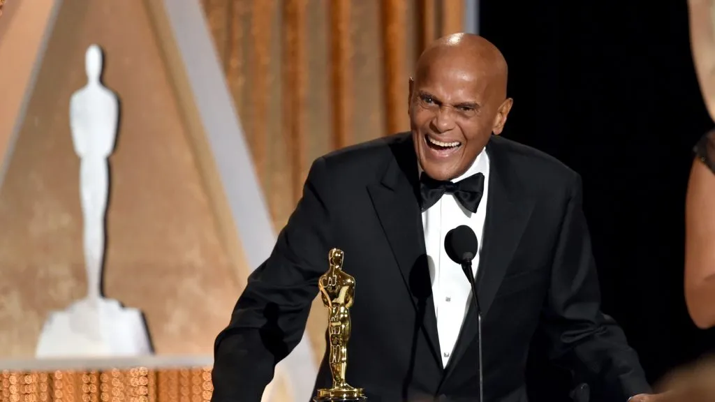 Harry Belafonte accepts the Jean Hersholt Humanitarian Award in 2014 ( Kevin Winter/Getty Images)