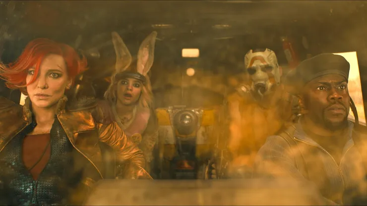 Cate Blanchett, Kevin Hart, Ariana Greenblatt and Florian Munteanu in Borderlands.