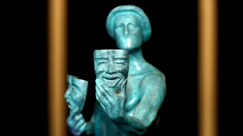 SAG statue at the 28th Screen Actors Guild Awards Media Preview Day at Barker Hangar on February 24, 2022.