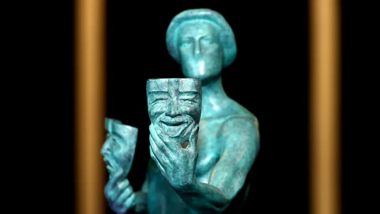 SAG statue at the 28th Screen Actors Guild Awards Media Preview Day at Barker Hangar on February 24, 2022.