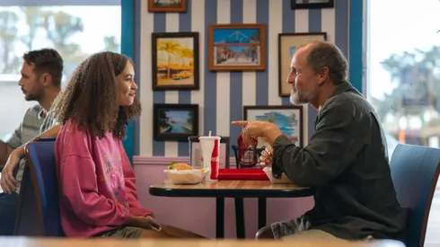 Nico Parker and Woody Harrelson in "Suncoast"