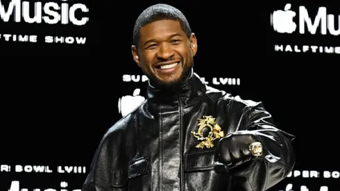 Usher poses during the Super Bowl LVIII Pregame & Apple Music Super Bowl LVIII Halftime Show press conference.