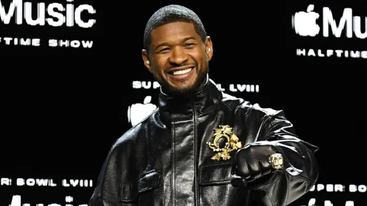 Usher poses during the Super Bowl LVIII Pregame & Apple Music Super Bowl LVIII Halftime Show press conference.