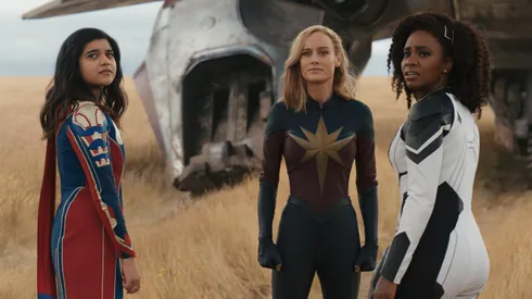 Brie Larson, Iman Vellani and Teyonah Parris in The Marvels.