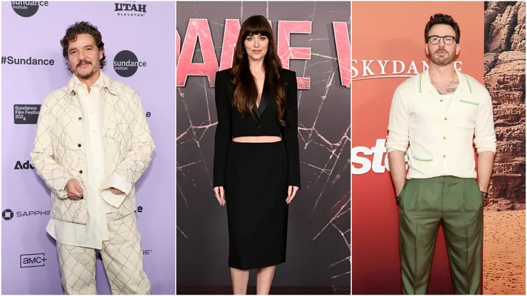 L-R: Pedro Pascal, Dakota Johnson and Chris Evans