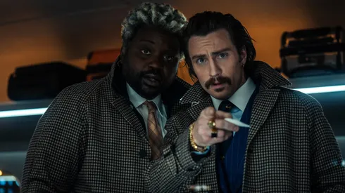 Aaron Taylor-Johnson and Brian Tyree Henry in Bullet Train.