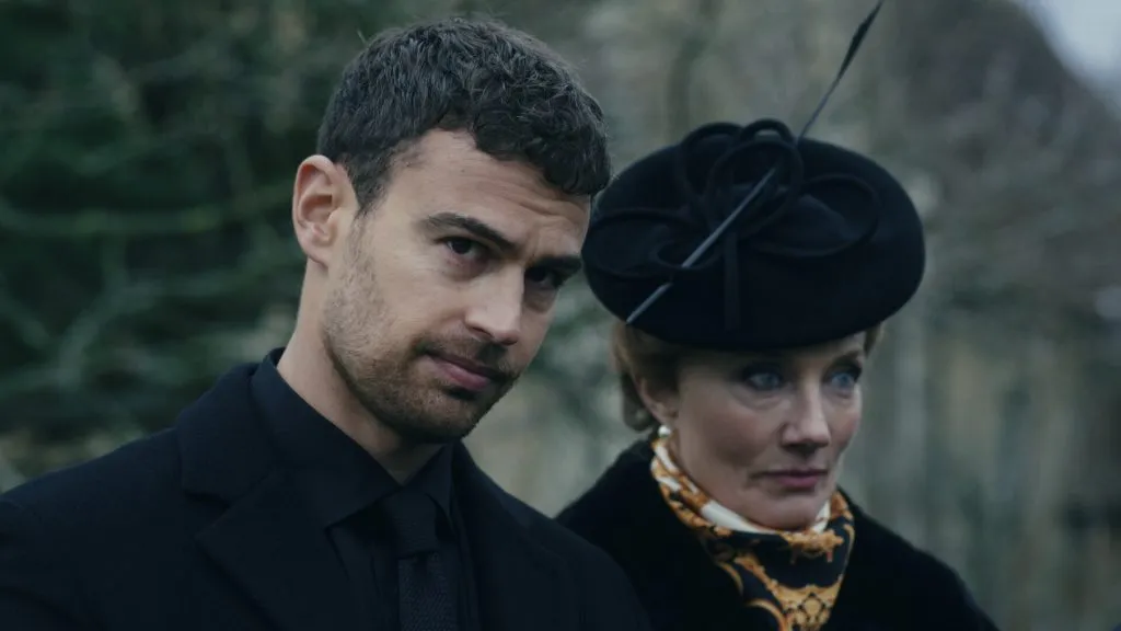 Joely Richardson and Theo James in The Gentlemen. (Source: IMDb)