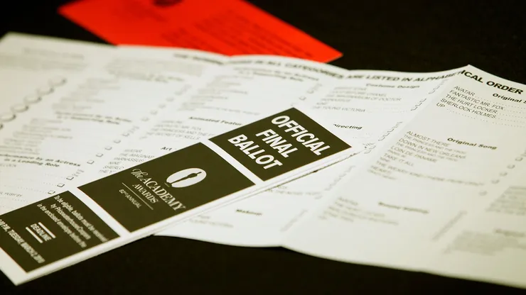 Academy Awards Oscar ballots are displayed during the preparation and mailing of the final ballots on February 10, 2010.