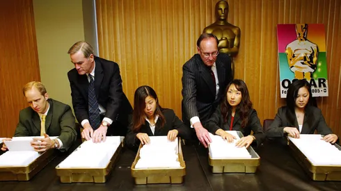 The Academy Award Balloting Team, examine ballots to be mailed at the Academy of Motion Picture Arts and Sciences February 2, 2005