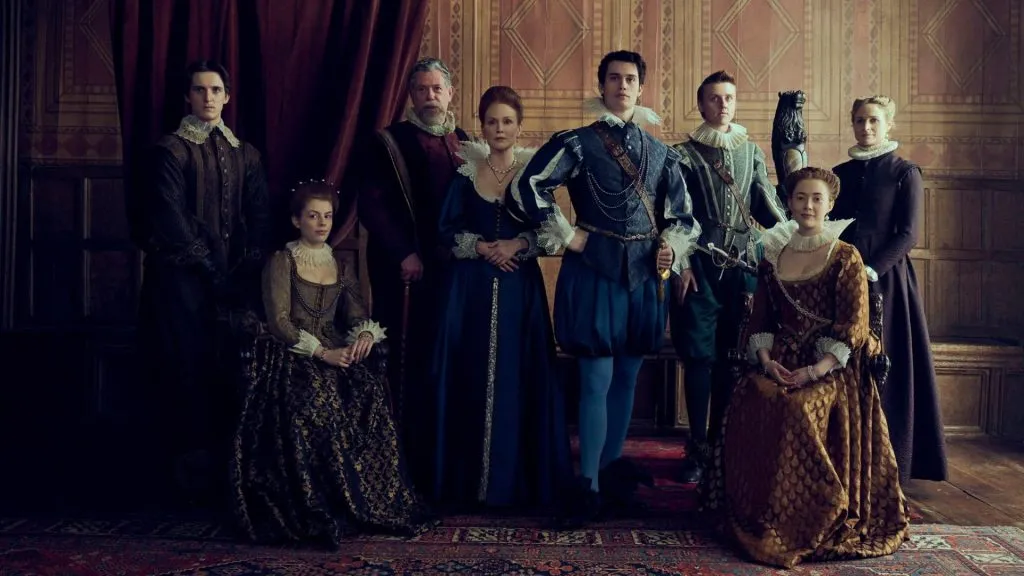 Julianne Moore, Sean Gilder, Tom Victor, Alice Grant, Niamh Algar, Nicholas Galitzine, Jacob McCarthy and Amelia Gething in Mary & George.