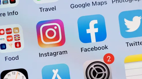 Facebook and Instagram apps are seen on the screen of an iPhone on October 04, 2021 in San Anselmo, California.