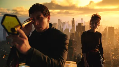 Adam Driver and Nathalie Emmanuel in Megalopolis.