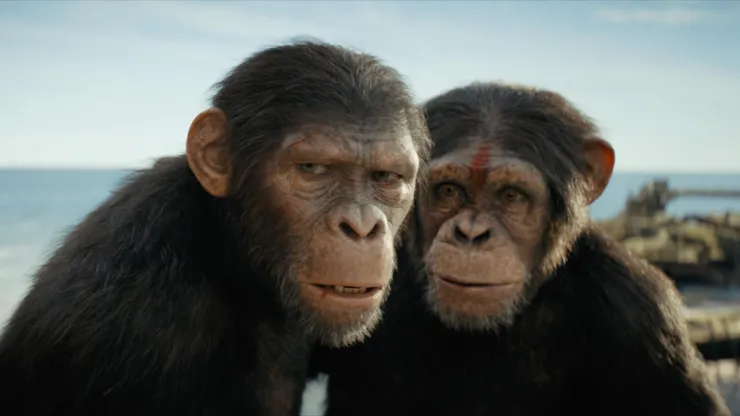 Sara Wiseman and Owen Teague in Kingdom of the Planet of the Apes.