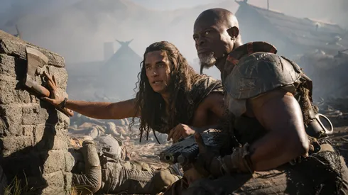 Djimon Hounsou and Staz Nair in Rebel Moon - Part Two: The Scargiver.