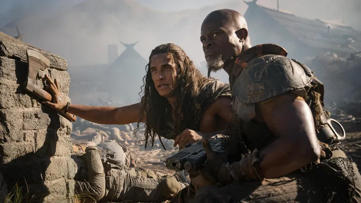 Djimon Hounsou and Staz Nair in Rebel Moon - Part Two: The Scargiver.