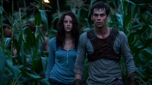 Kaya Scodelario and Dylan O'Brien in The Maze Runner.
