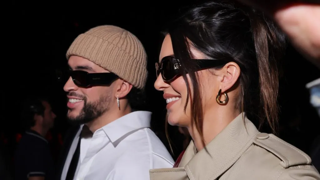 Bad Bunny and Kendall Jenner are seen at Gucci Ancora during Milan Fashion Week in 2023. (Source: Victor Boyko/Getty Images for Gucci)