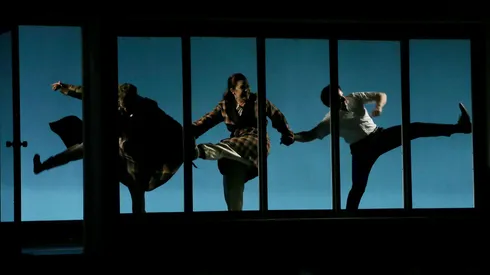 Daniel Radcliffe, Jonathan Groff and Lindsay Mendez in Merrily We Roll Along.