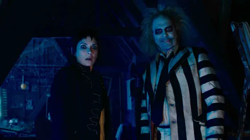 Winona Ryder and Michael Keaton in Beetlejuice Beetlejuice.