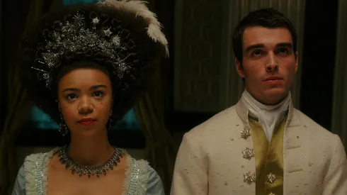 India Amarteifio and Corey Mylchreest in 'Queen Charlotte'