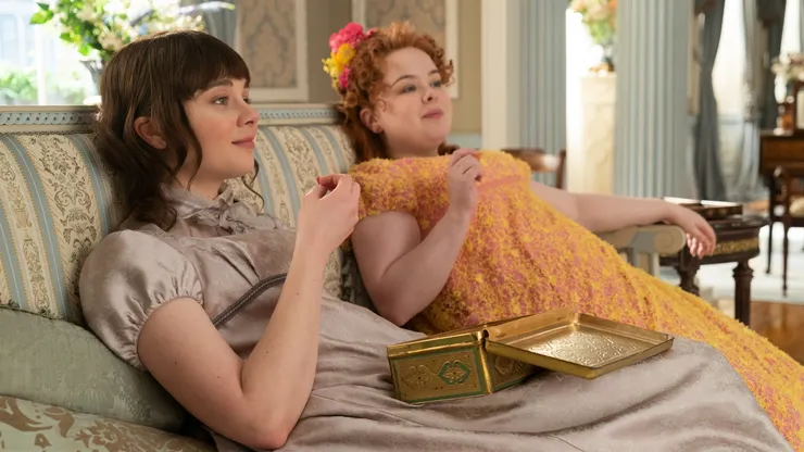 Nicola Coughlan and Claudia Jessie in Bridgerton, Season 2.