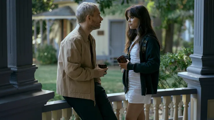 Martin Freeman and Jenna Ortega in Miller's Girl.